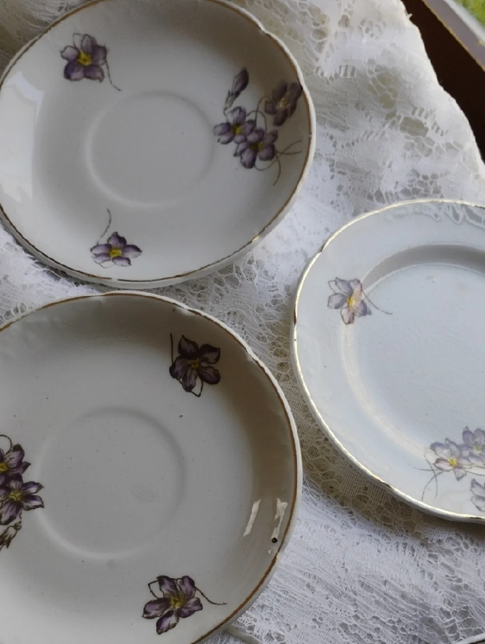 3 ESPRESSO Saucers w/ DELICATE VIOLETS 2 Petite Plates VINTAGE GERMANY VNPLVC